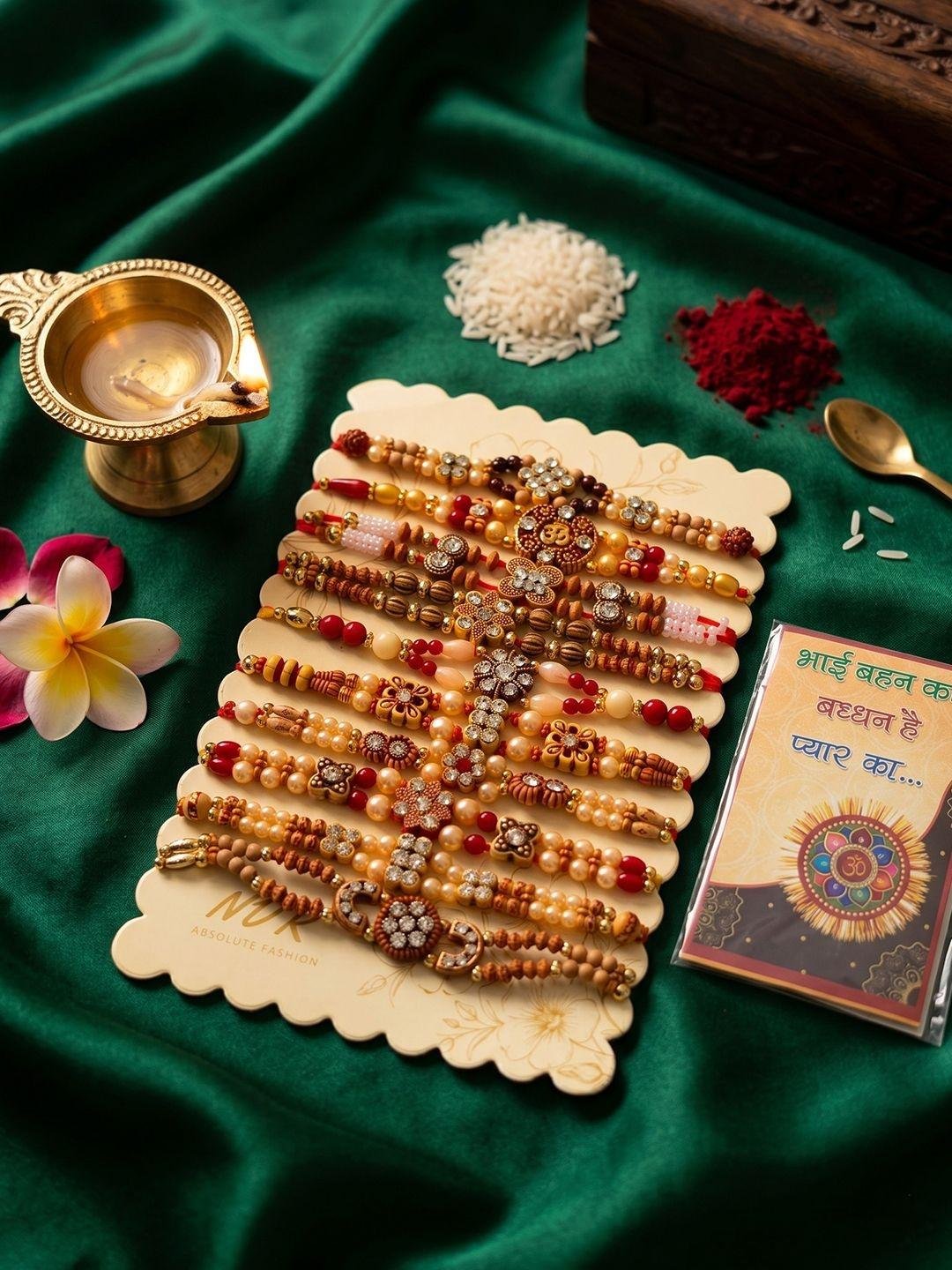 Buy Anouk Set Of 10 Multicolor Designer Thread Rakhi With Roli Chawal Chandan Mishri -  - Accessories for Women