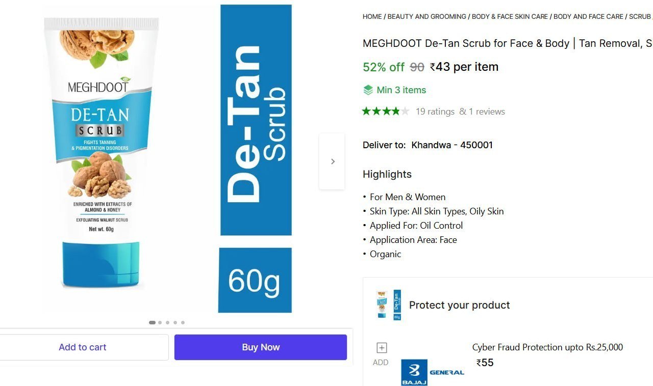 MEGHDOOT De-Tan Scrub for Face & Body | Tan Removal, Skin Brightening & Exfoliation Scrub - Price in India, Buy MEGHDOOT De-Tan Scrub for Face & Body | Tan Removal, Skin Brightening & 