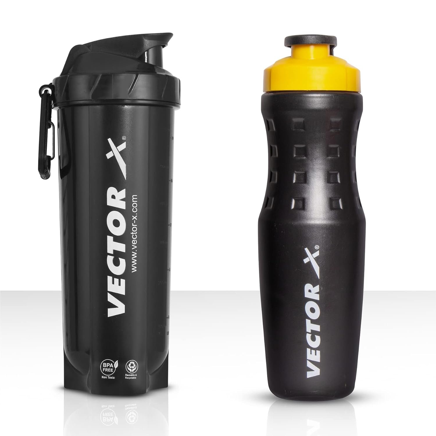 Vector X Energy Shaker & Active Bottle for Protein Shake Gym Sipper Shaker 750 ml (Pack of 2, Black, Plastic)