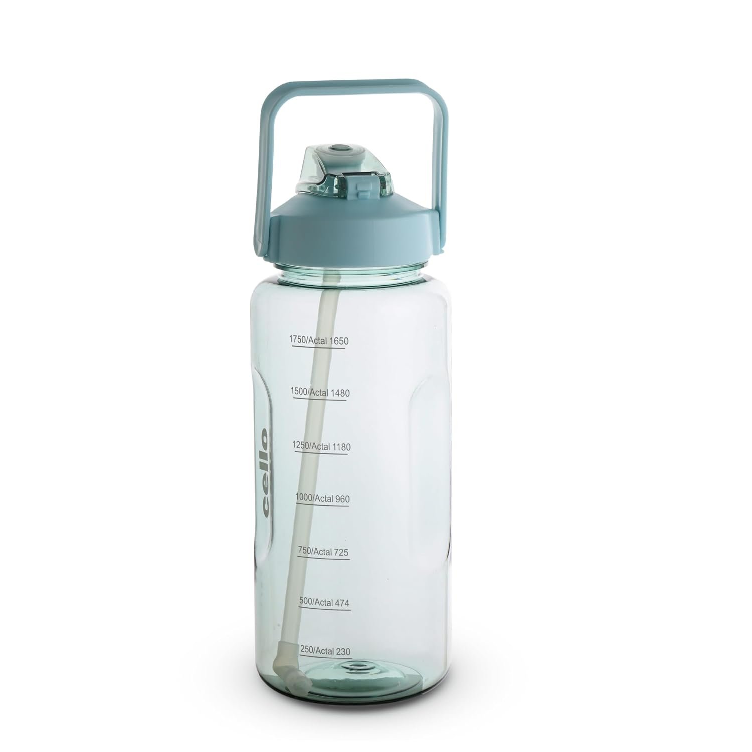 CELLO Gym Pro Large Inner Straw Sipper Water Bottle For Daily Use 2000 ml, Light Green | Stylish, Reusable & Unbrakable Leakproof Easy to Carry Handle Water Bottle For Fitness, Gym, Office & O