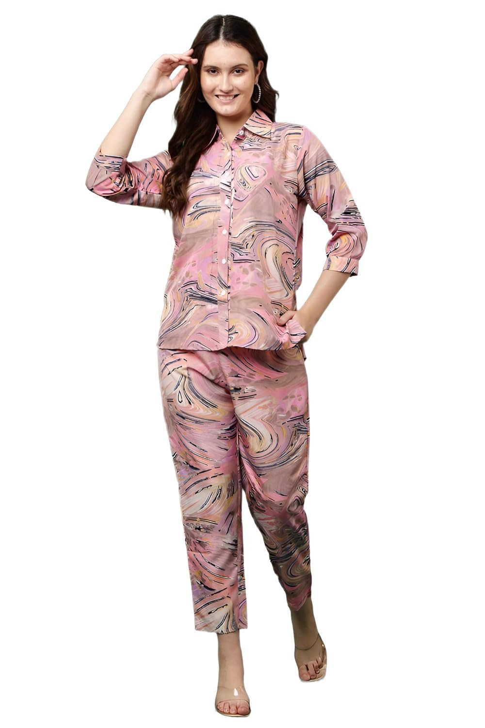JUSTHER Women's Co-ord Set | Shirt Top & Bottom Pant | Stylish Matching Set | Comfortable Fit Wear | Trendy Look Styling | Easy Movement | Perfect for Casual