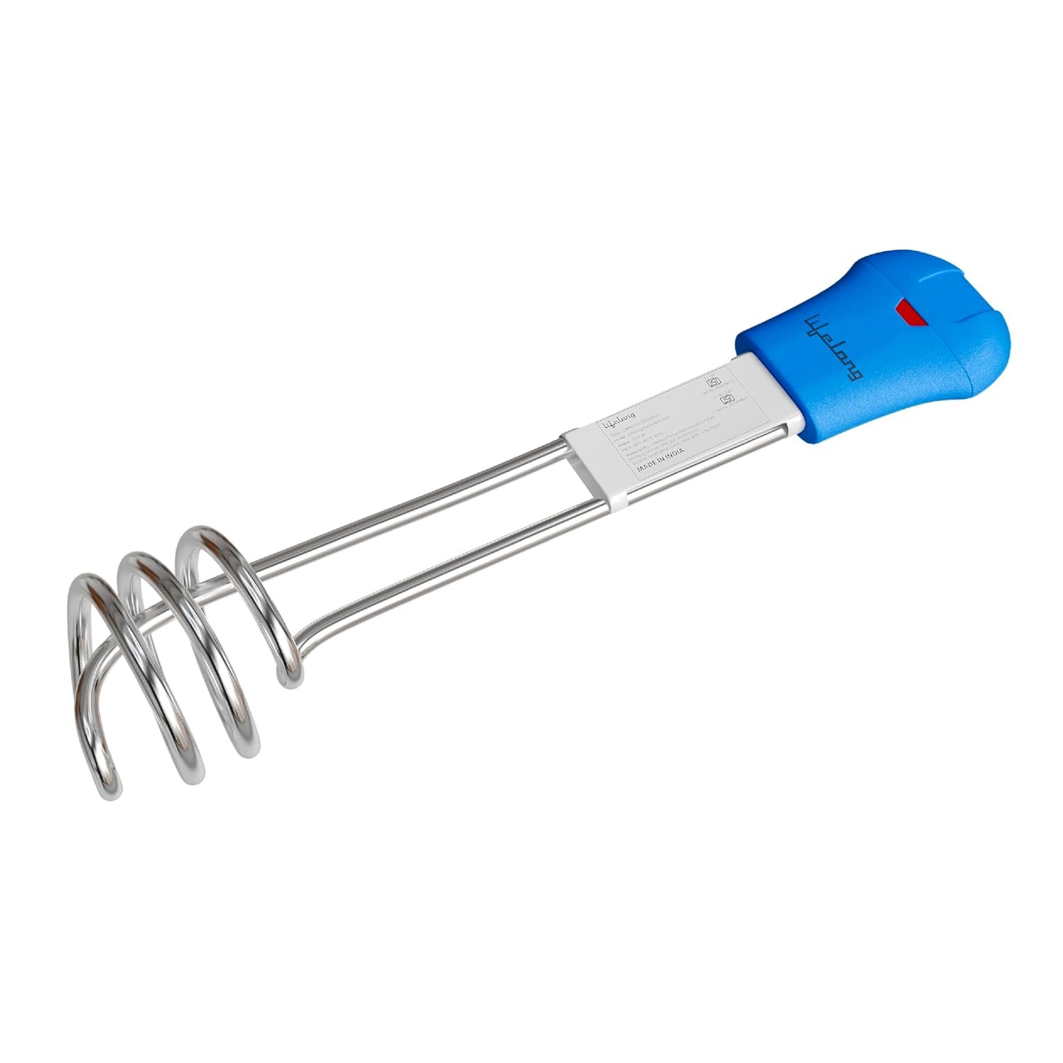 Lifelong 1500W Shockproof Immersion Rod Water Heater | Anti-Rust Nickel Plating, ISI-Marked 3-Pin Plug & Secure Bucket Hook