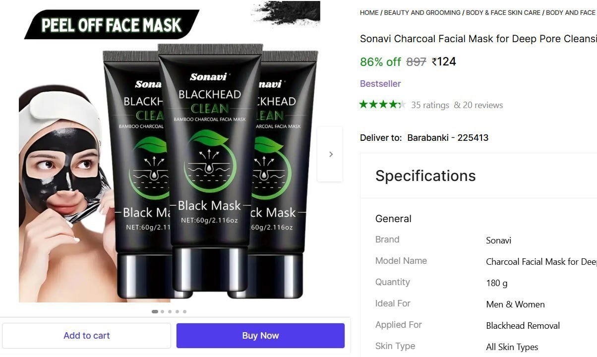 Sonavi Charcoal Facial Mask for Deep Pore Cleansing, Blackhead Removal and Oil Control Price in India - Buy Sonavi Charcoal Facial Mask for Deep Pore Cleansing, Blackhead Removal and Oil Control onlin