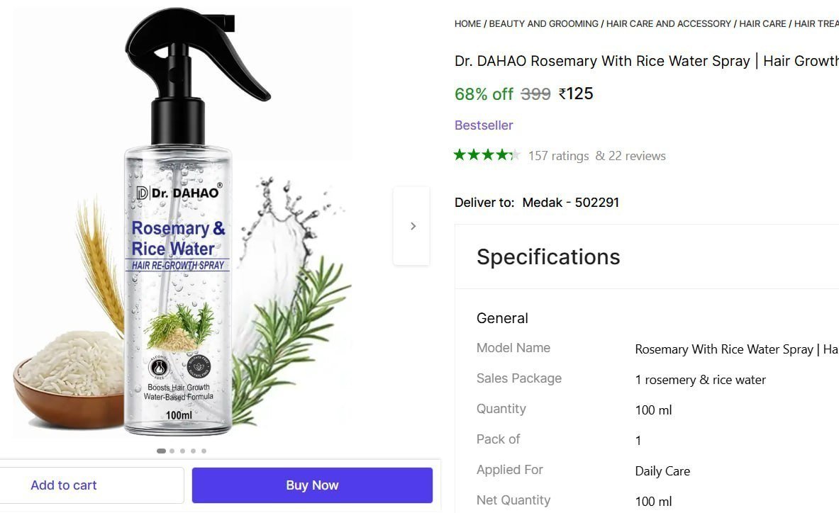 Dr. DAHAO Rosemary With Rice Water Spray | Hair Growth & Reduce Hairfall Price in India - Buy Dr. DAHAO Rosemary With Rice Water Spray | Hair Growth & Reduce Hairfall online at Shopsy.in