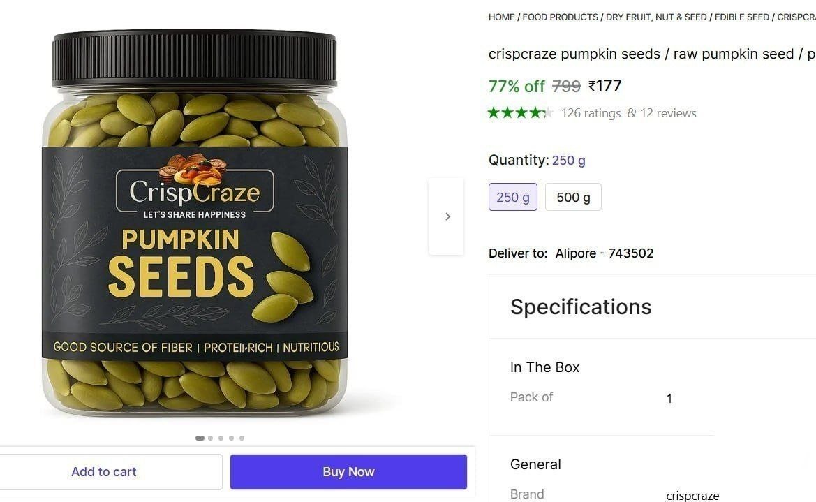 crispcraze pumpkin seeds / raw pumpkin seed / pumpkin seed 250gm Price in India - Buy crispcraze pumpkin seeds / raw pumpkin seed / pumpkin seed 250gm online at Shopsy.in