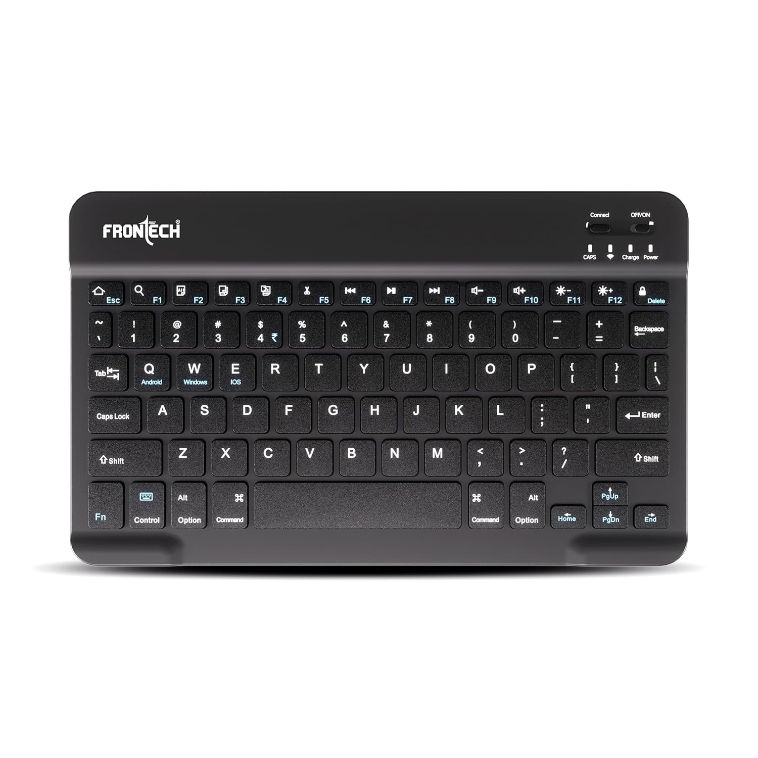 FRONTECH Ultra-Slim Wireless Mini Bluetooth Keyboard with 78 Keys, Rechargeable Battery, Compact Design for Windows/Mac/Android/iOS – (FT-1603) (Black)