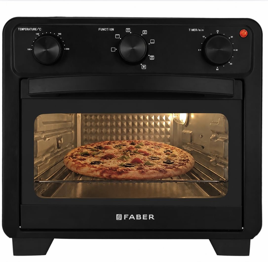 Faber Air Fryer Oven 24L 1600W|View Window|Bake Tray,Tray Handle & Crumb Tray|Dishwasher safe removable parts|5 Preset Auto Program|3 Rack Positions|Roast,Fry,Toast,Defrost|FAO CrispX Pro 24 BK