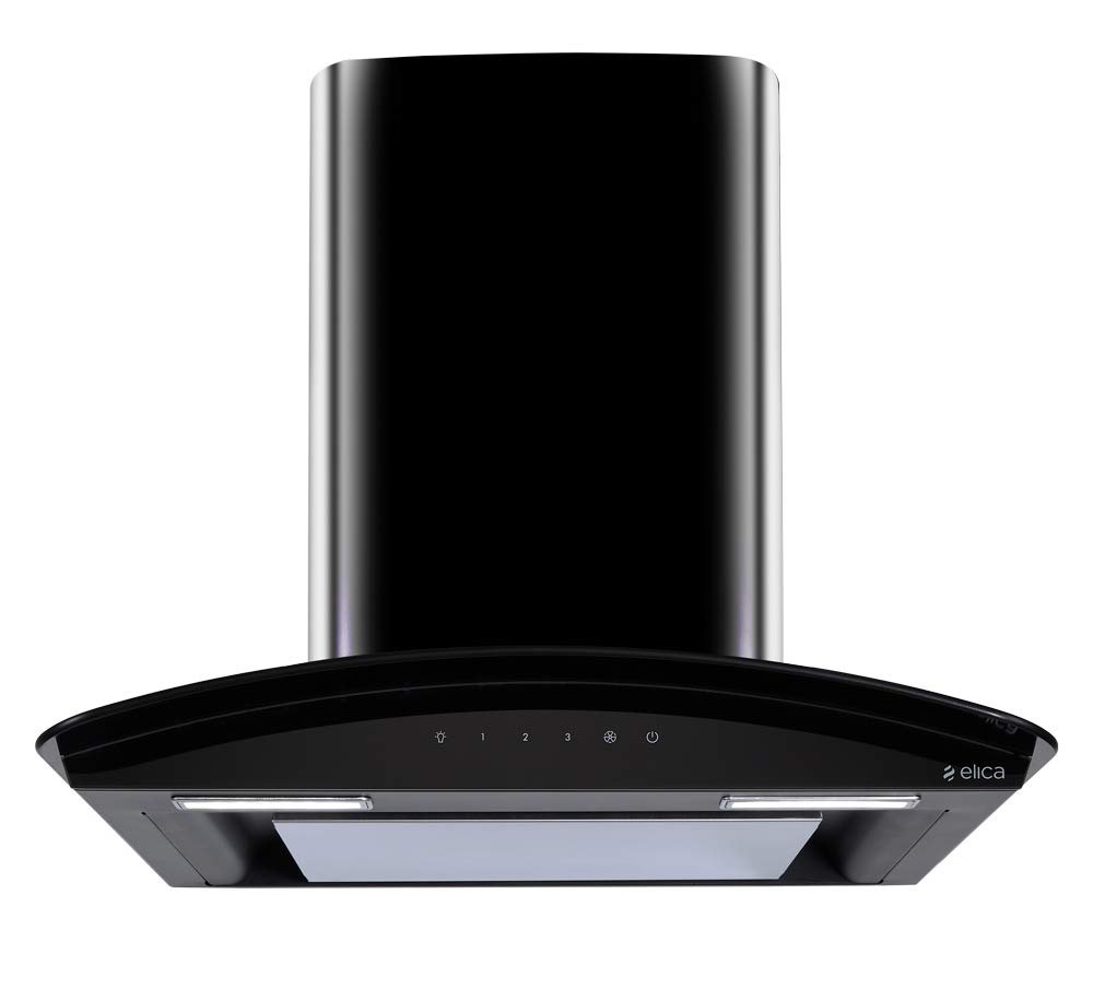 Elica Deep Silent Kitchen Chimney with EDS3 Technology (Glace EDS HE LTW 60 BK NERO T4V LED, 1 3D Filter, Touch Control, Black)