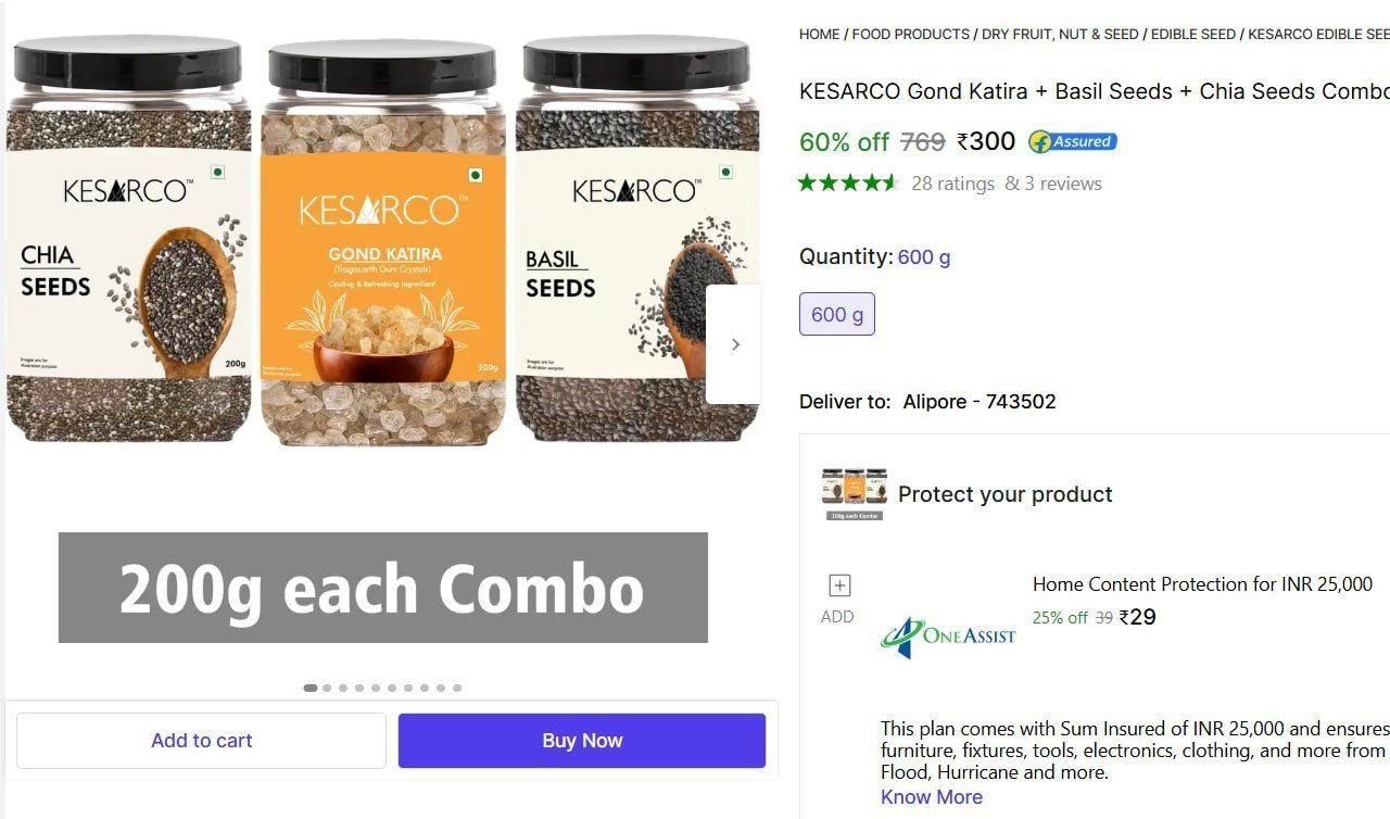 KESARCO Gond Katira + Basil Seeds + Chia Seeds Combo Pack (200g x 3) | Natural Superfood Mixed Seeds Price in India - Buy KESARCO Gond Katira + Basil Seeds + Chia Seeds Combo Pack (200g x 3) | Natural