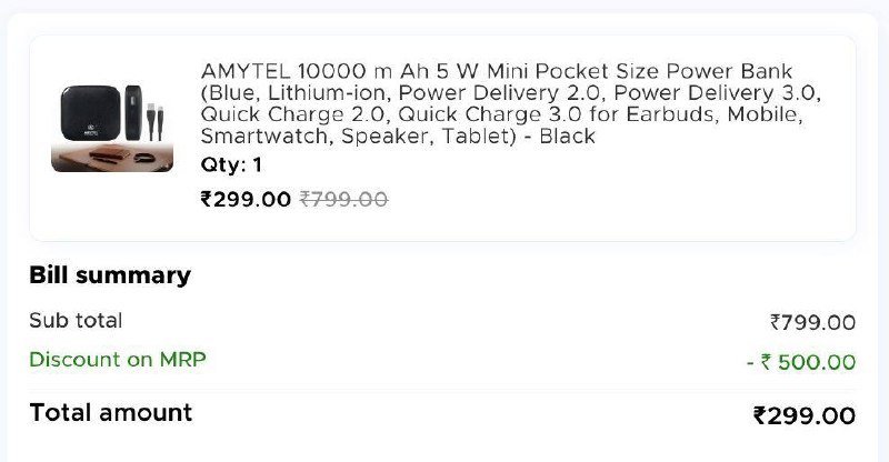 AMYTEL 10000 m Ah 5 W Mini Pocket Size Power Bank (Blue, Lithium-ion,