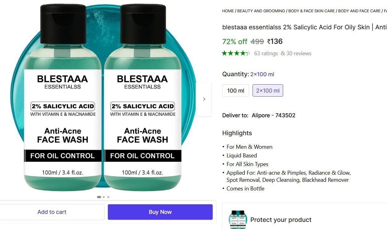 blestaaa essentialss 2% Salicylic Acid For Oily Skin | Anti Face Cleanser With Niacinamide & Vitamin E For Acne . Face Wash - Price in India, Buy blestaaa essentialss 2% Salicylic Acid For Oily Sk
