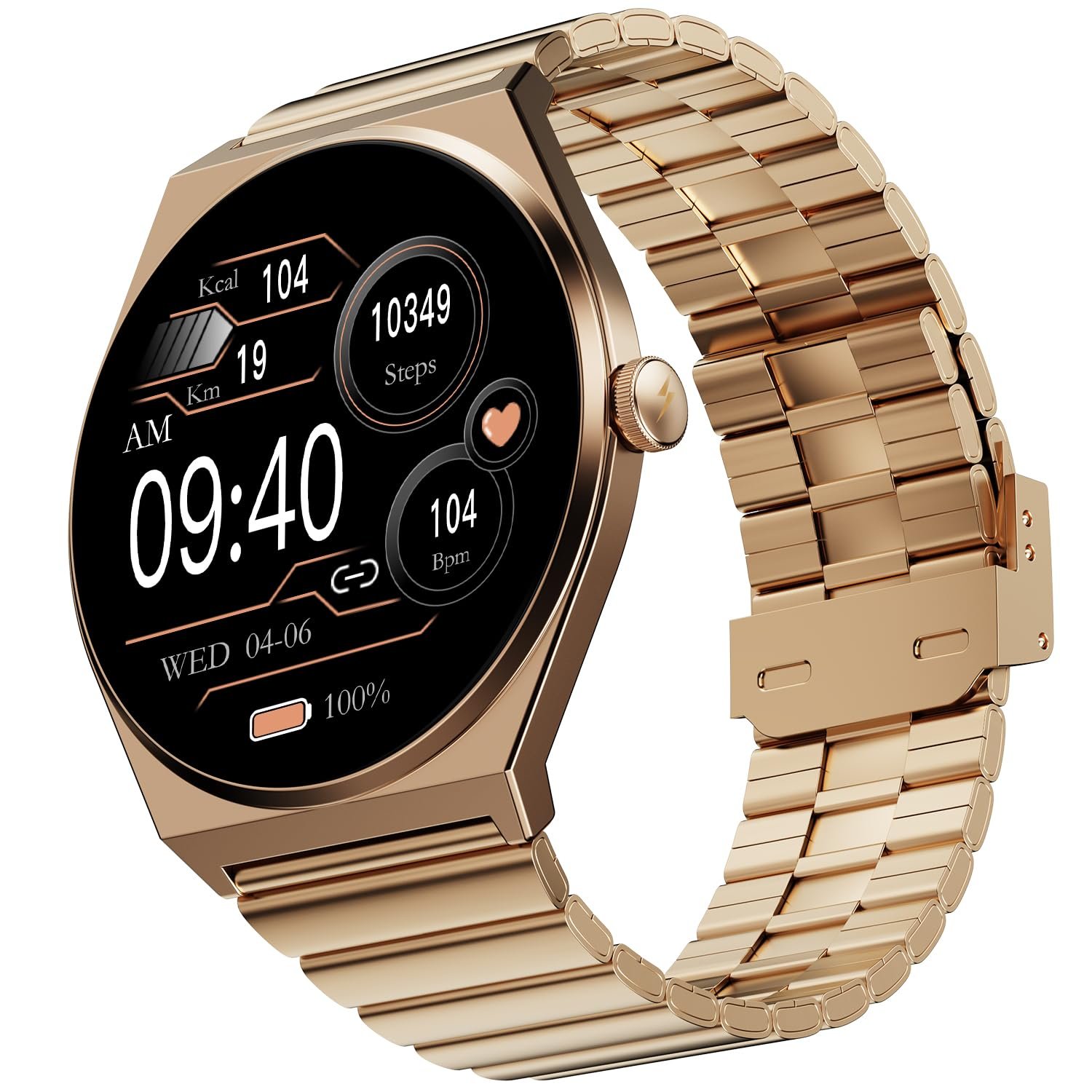 Fire-Boltt Phoenix Nova Smartwatch 1.43” Slim Super AMOLED Display, 466x466 Pixel Always-On Display, Bluetooth Calling, Health Tracker for Men & Women Imperial Gold