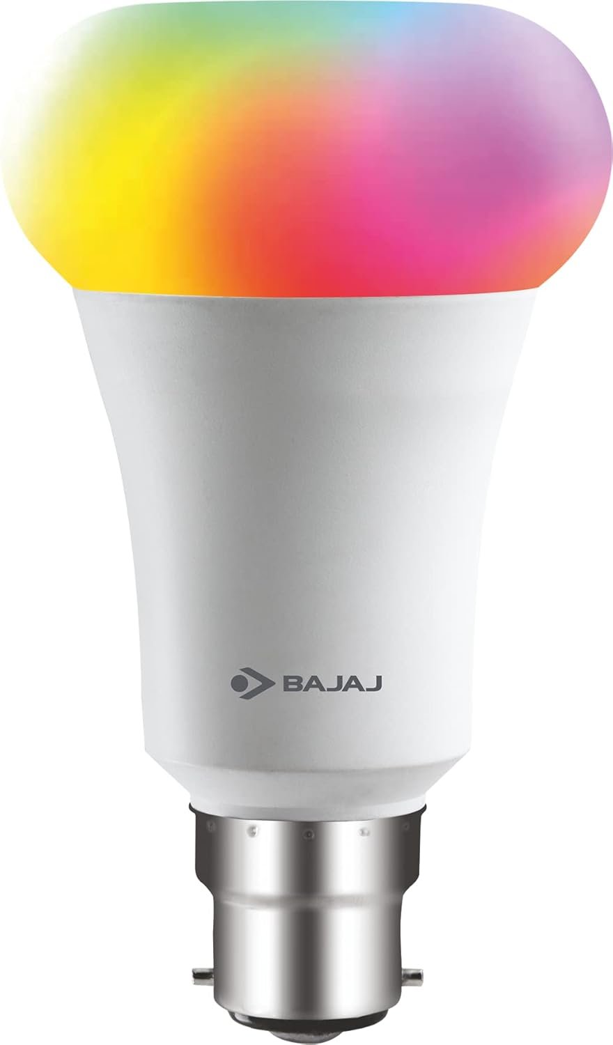 Bajaj 9W Wifi Smart LED Bulb (16 Million Colors) (Compatible With Google And Amazon Alexa, B22D) | Energy Efficient | Long Life & 240 Volts | 1 Year - Warranty (Pack Of 1 & Multicolour)