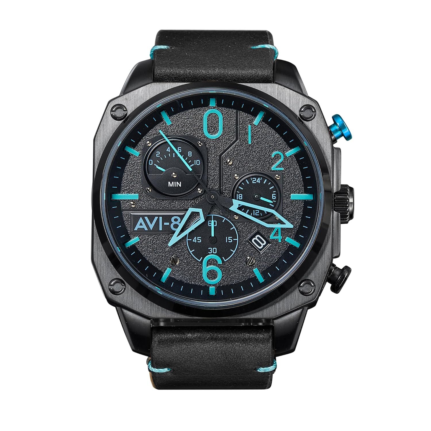 AVI-8 Men's 45mm Hawker Hunter Retrograde Chronograph Watch with Leather Strap AV-4052