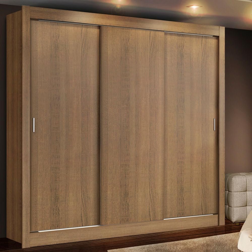 Madesa 3 Sliding Doors Wardrobe Ample Storage Wooden Almirah 170 Cm with Shelves, Drawers and Hanging Units for Bedroom - Brown