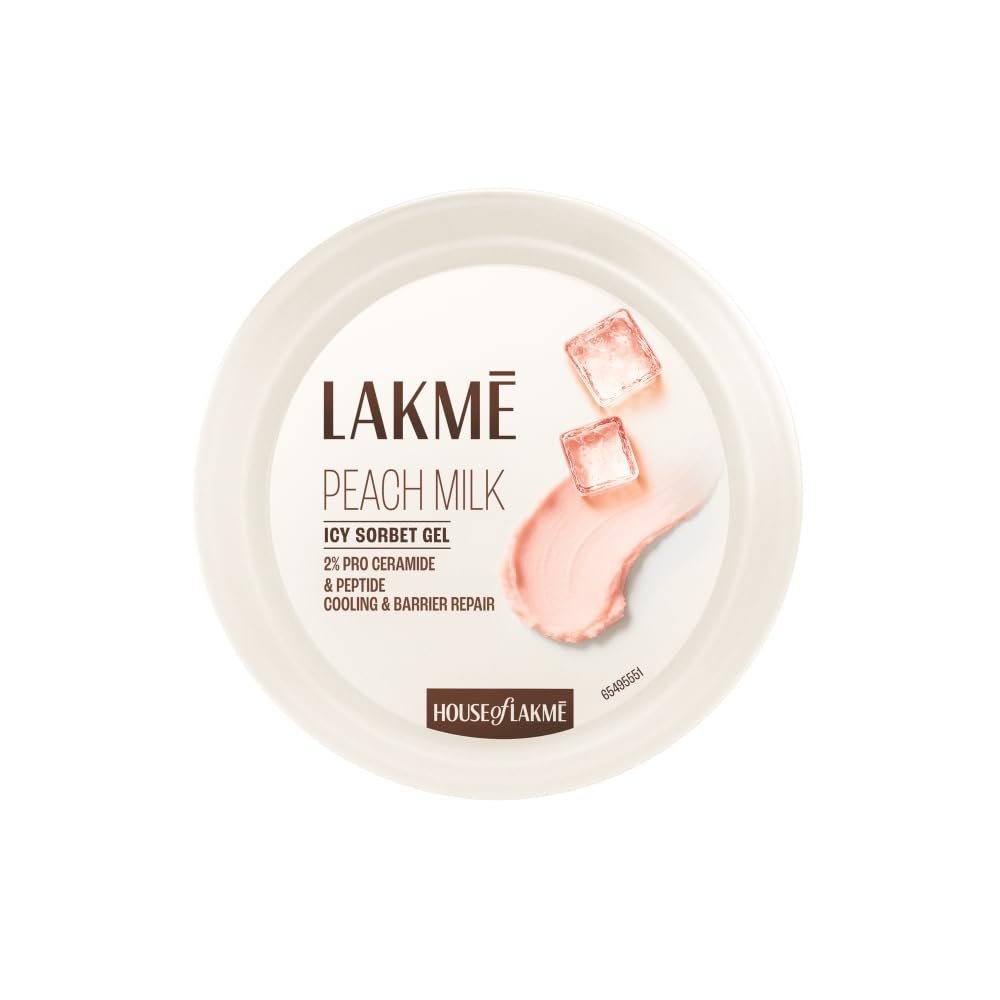Lakmē Peach Milk Icy Sorbet Gel: First Ever Cooling Face Moisturizer with 2% Pro-Ceramides, Peptides & Pentavitin for Instant Ice-Plunge Glow & 24hr Barrier Repair – Non-Sticky, Lightweight, 2