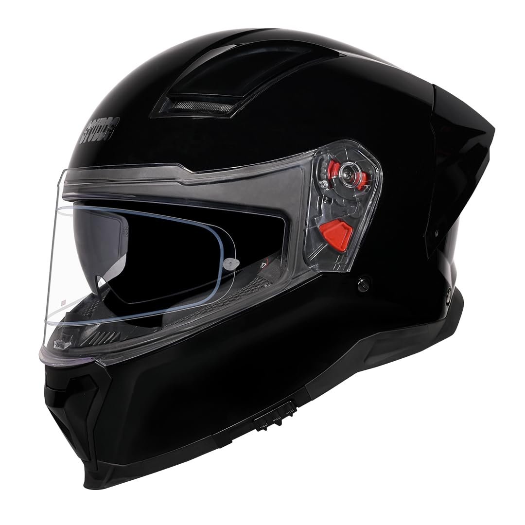 STUDDS Helios ISI and DOT Certified Full Face Helmet with Antifog 100 Lens, Sporty Spoiler (Black - XL)