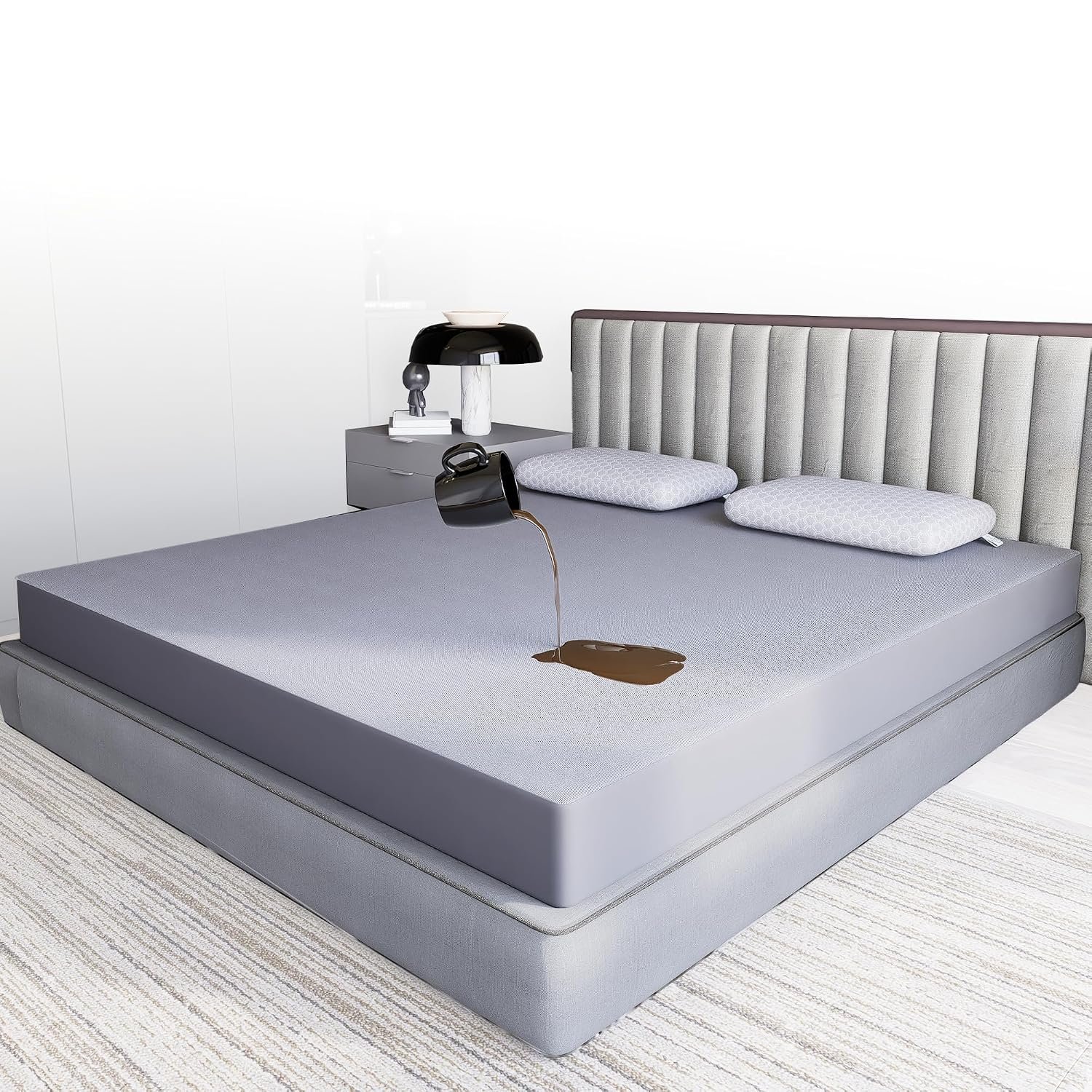 CareFoam 100% Waterproof Premium Cotton Mattress Protector | Breathable and Hypoallergenic Ultra Soft Fitted Bed Protector | King 72 x 72 Inch, Fits 10 Inch Grey | Square King beds