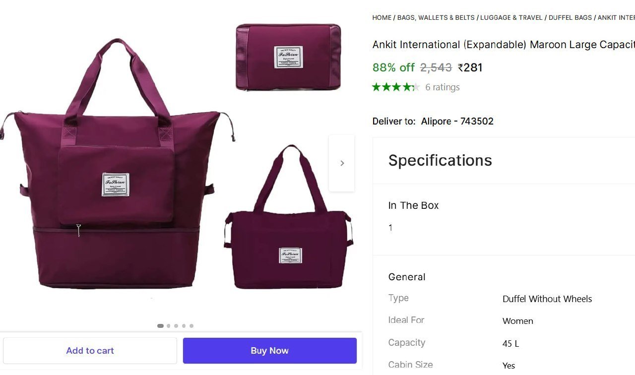 Ankit International (Expandable) Maroon Large Capacity Duffle Bag, Expandable Folding Travel Bag for Women Duffel Without Wheels Price in India - Buy Ankit International (Expandable) Maroon Large Capa