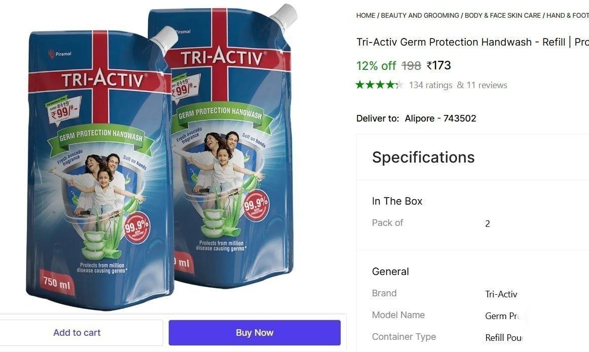 Tri-Activ Germ Protection Handwash - Refill | Protects from 99.9% disease causing germs Hand Wash Refill Pouch Price in India - Buy Tri-Activ Germ Protection Handwash - Refill | Protects from 99.9% di