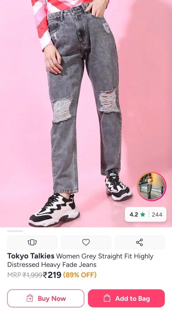 Buy Tokyo Talkies Women Grey Straight Fit Highly Distressed Heavy Fade Jeans -  - Apparel for Women