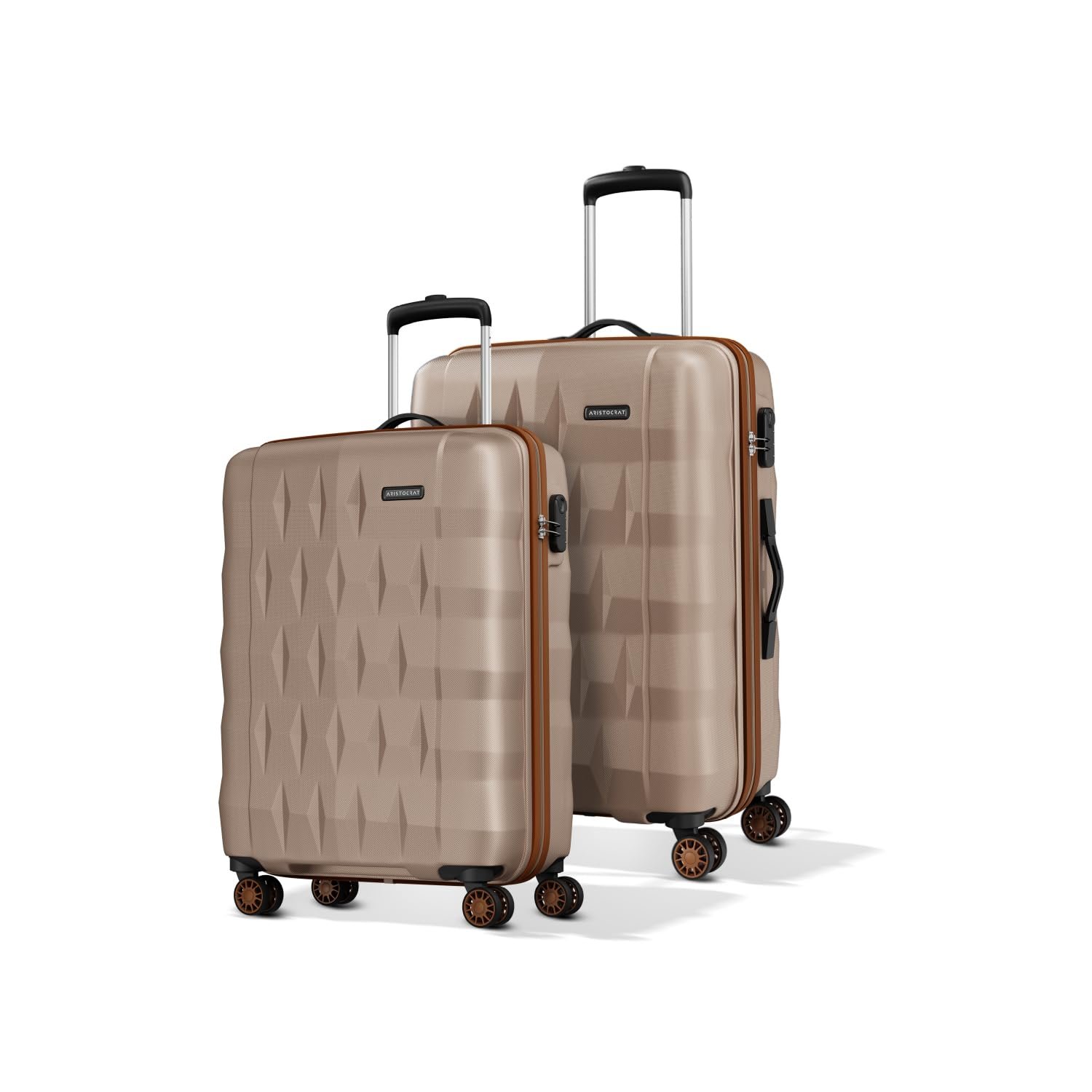 Aristocrat Comet Set of 2 (Cabin+Medium) Hard Case Trolley Bags, Champagne | 8-Wheels, Durable Case, Spacious, Combination Lock, Sturdy Zipper, Lightweight Travel Luggage, 3-Year Global Warranty
