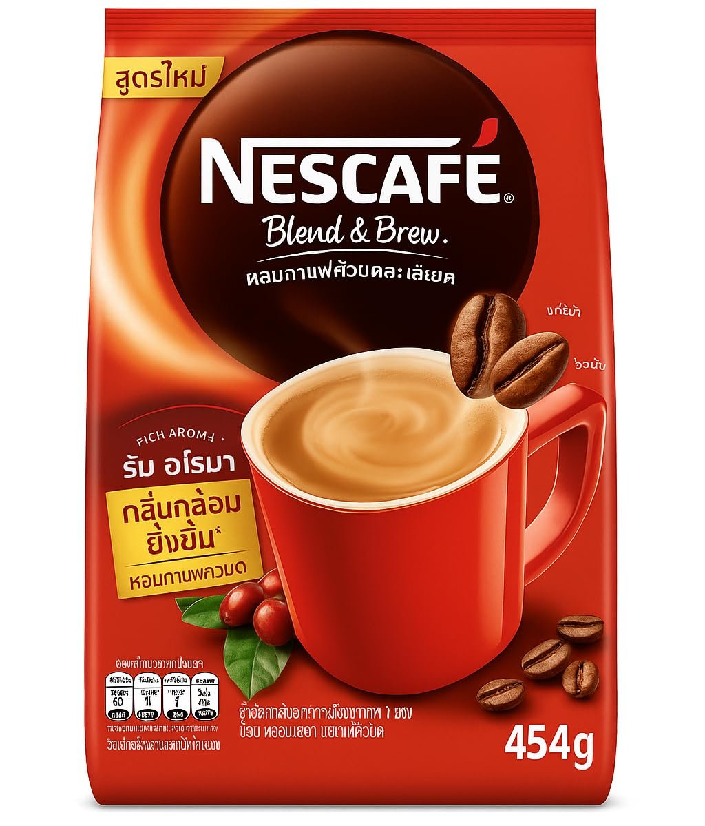 NESCAFE Blend & Brew Rich Aroma Instant Coffee 27 Sticks 454g Bag By COUGAR | 3-in-1 Coffee Mix with Milk & Sugar | Smooth & Creamy Taste | Single Serve Sticks | Perfect for Home, Office, 