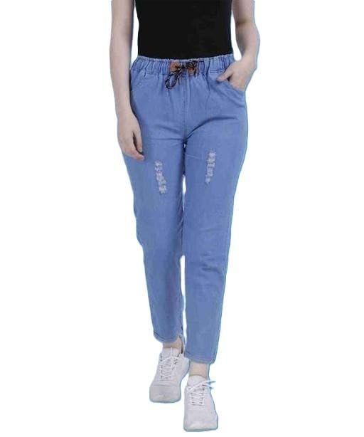 Stylish Denim Mid Rise Stretchable Jogger Jeans for Women and Girls Casual Comfortable Elastic Fit Daily Use Blue 24