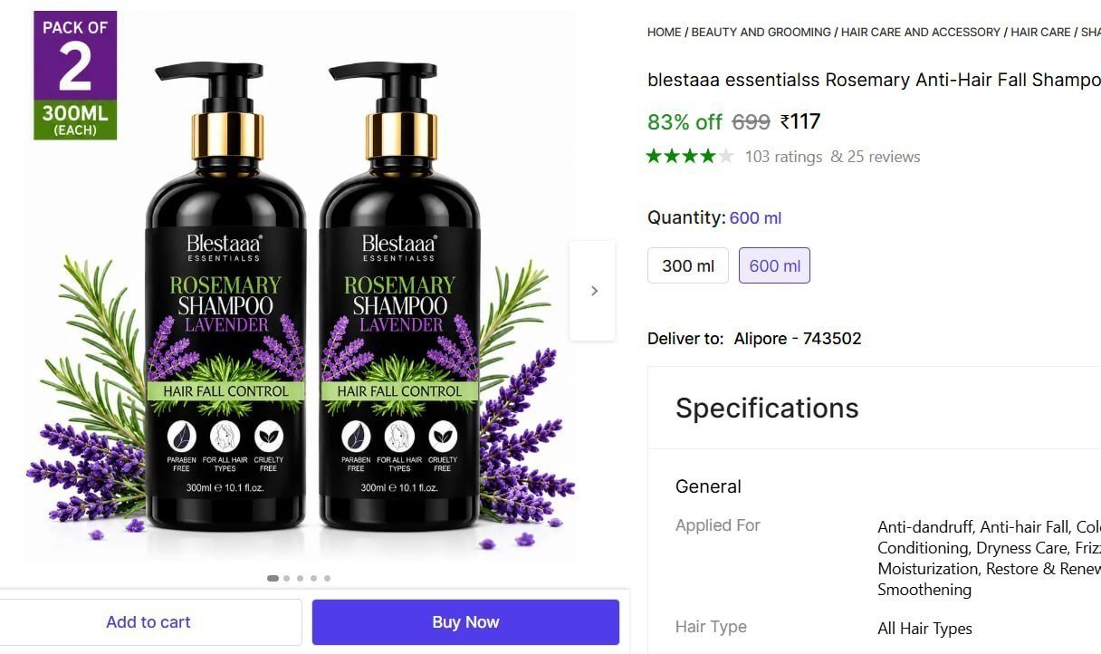 blestaaa essentialss Rosemary Anti-Hair Fall Shampo With Rosemary & Methi Dana For Reducing Hair Loss Price in India - Buy blestaaa essentialss Rosemary Anti-Hair Fall Shampo With Rosemary & M