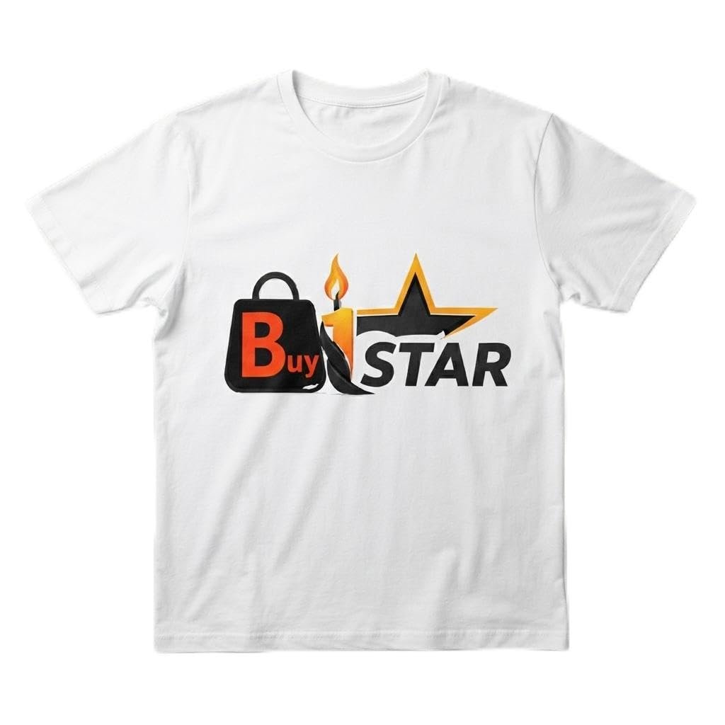 Buy1Star Graphic Print White Round Neck T-Shirt (Size :- L) | Logo Graphic Print, Crew Neck, Short Sleeves, Casual Wear, Unisex Style