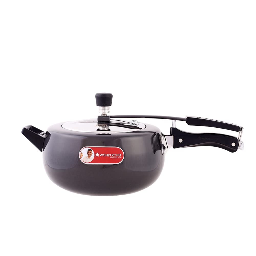 Wonderchef Taurus Hard Anodized Inner Lid Pressure cooker, 5 liter, Cool Touch Handles for Durability, Induction Friendly, Black, 5 year warranty, ISI Certified