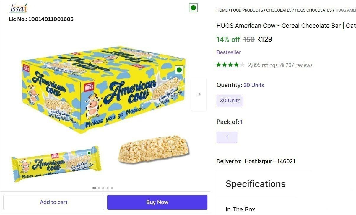 HUGS American Cow - Cereal Chocolate Bar | Oat Chocolate Milky White Bars Price in India - Buy HUGS American Cow - Cereal Chocolate Bar | Oat Chocolate Milky White Bars online at Shopsy.in