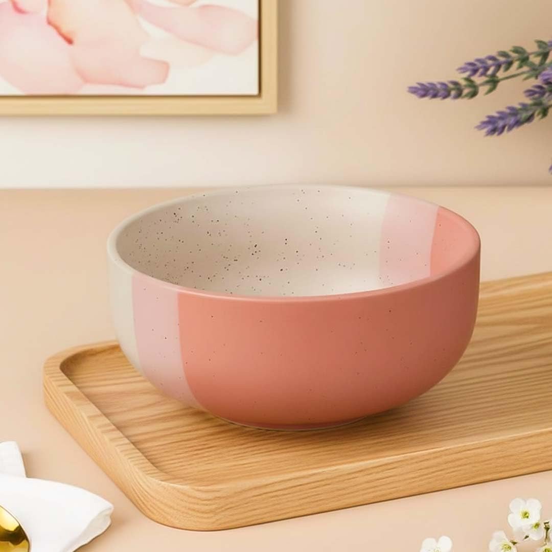 The Earth Store TT Pink Large Ceramic Bowl Set of 1, 800 ML | Microwave & Dishwasher Safe Serving Bowl | Ideal Use for Salad, Cereal, Noodle, Pasta & Mixing | Home & Restaurant Use