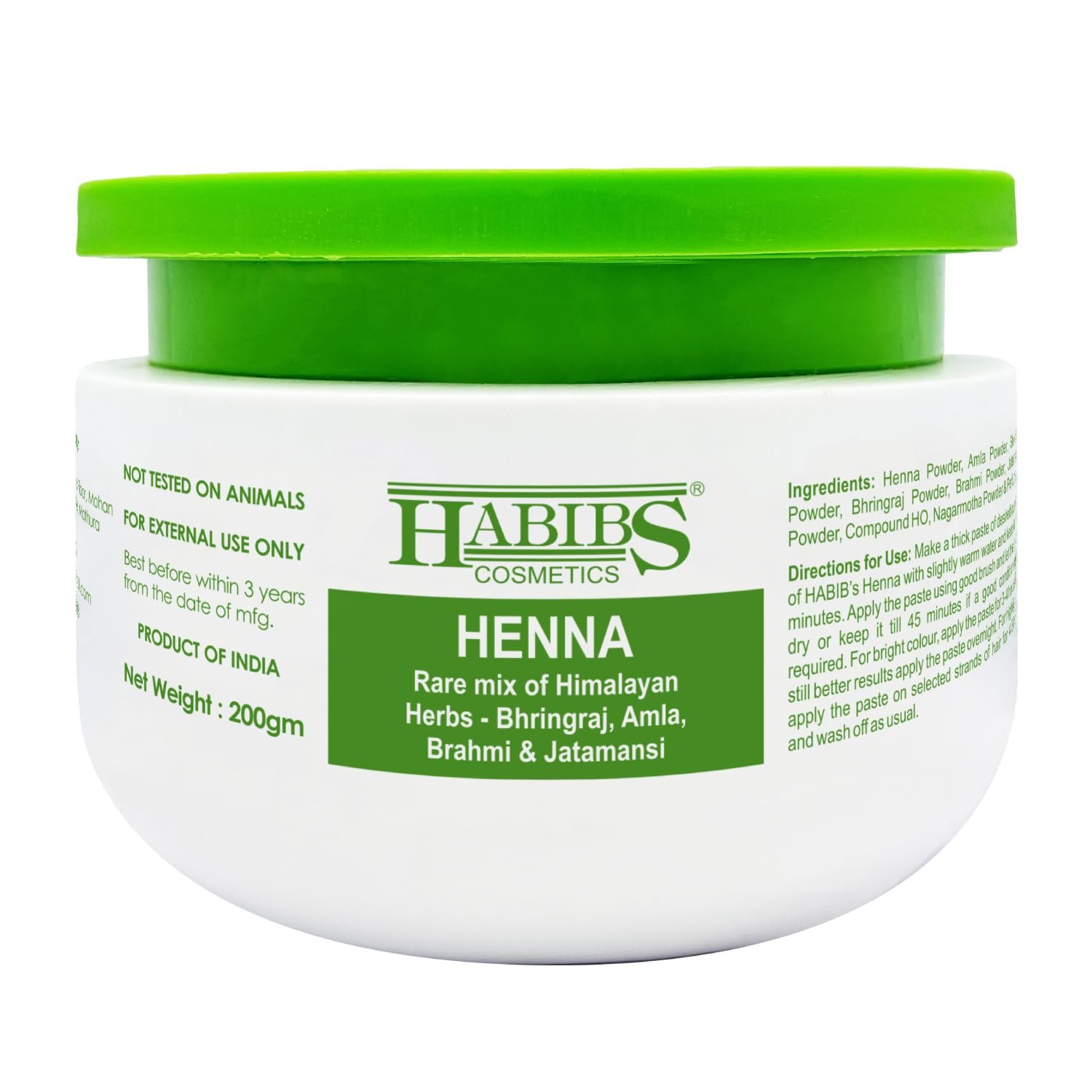 Habibs Natural Henna Mehndi Powder Enriched With Bhringraj, Amla, Brahmi,Jatamansi For Natural Hair Colouring, 200Gm, Pack Of 1