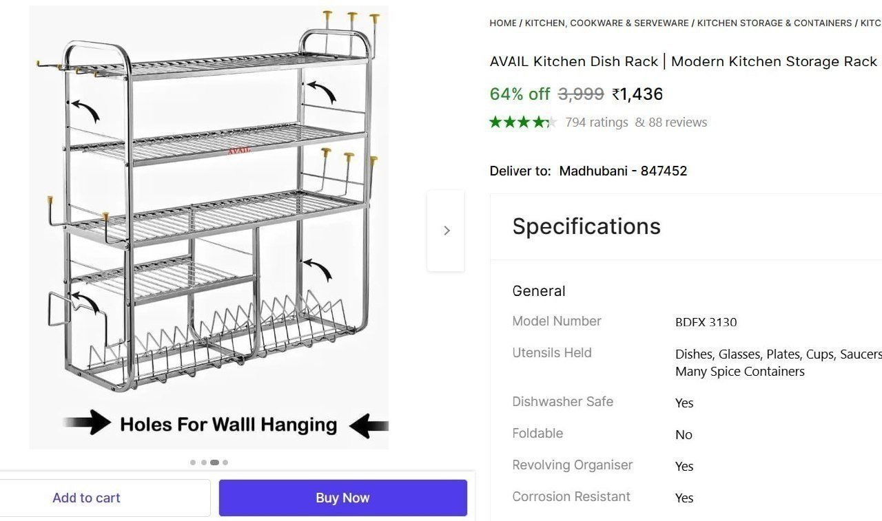 AVAIL Kitchen Dish Rack | Modern Kitchen Storage Rack (31 x 30 INCH) Utensil Kitchen Rack Price in India - Buy AVAIL Kitchen Dish Rack | Modern Kitchen Storage Rack (31 x 30 INCH) Utensil Kitchen Rack