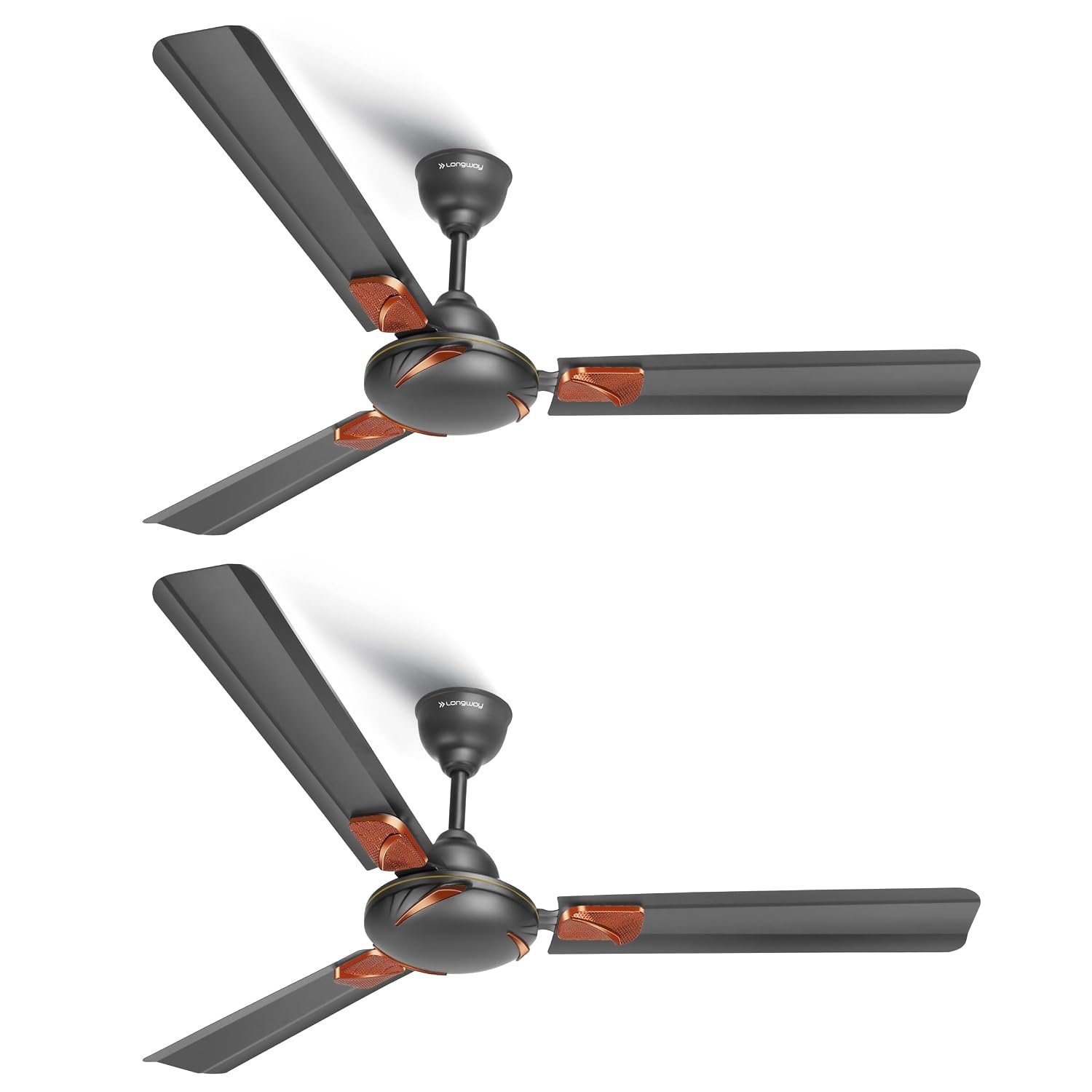 LONGWAY Creta P2 1200 mm/48 inch Ultra High Speed 3 Blade Anti-Dust Decorative Star Rated Ceiling Fan (Smoked Brown, Pack of 2)