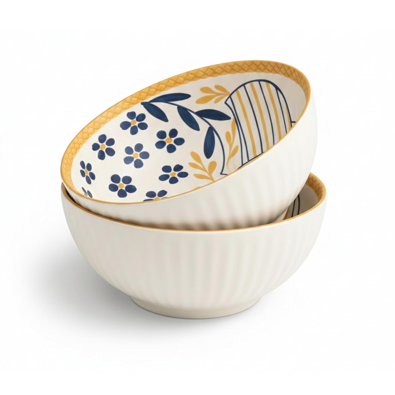 Bohemian Porcelain Bowls Set of 2 | 300 ML Microwave & Dishwasher Safe | Designer Serving Bowls for Soup, Salad, Snacks & Desserts