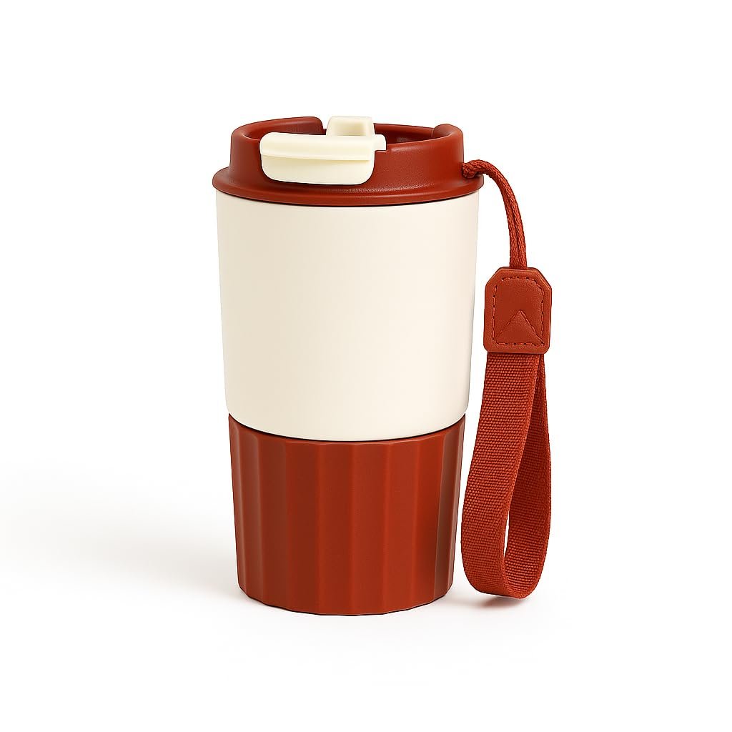 Stainless Steel Insulated Tumbler 380ml | Dual Drink Coffee Mug | Leakproof Travel Cup for Hot & Cold Drinks | Outdoor Coffee Thermos Cup (Ivory White)