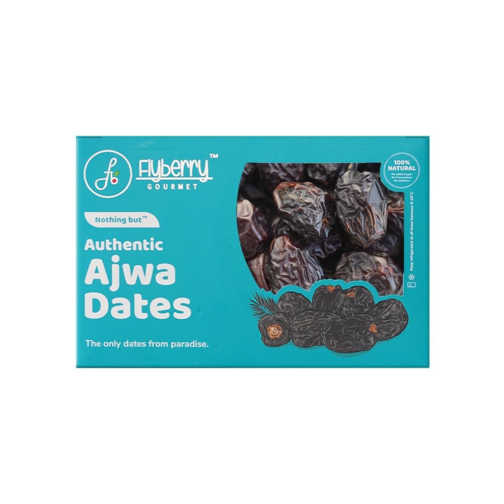 Flyberry Gourmet Ajwa Dates (Khajoor/Khajur) 200g | 100% Natural | Rich in Calcium, Iron and Potassium | Instant Energy