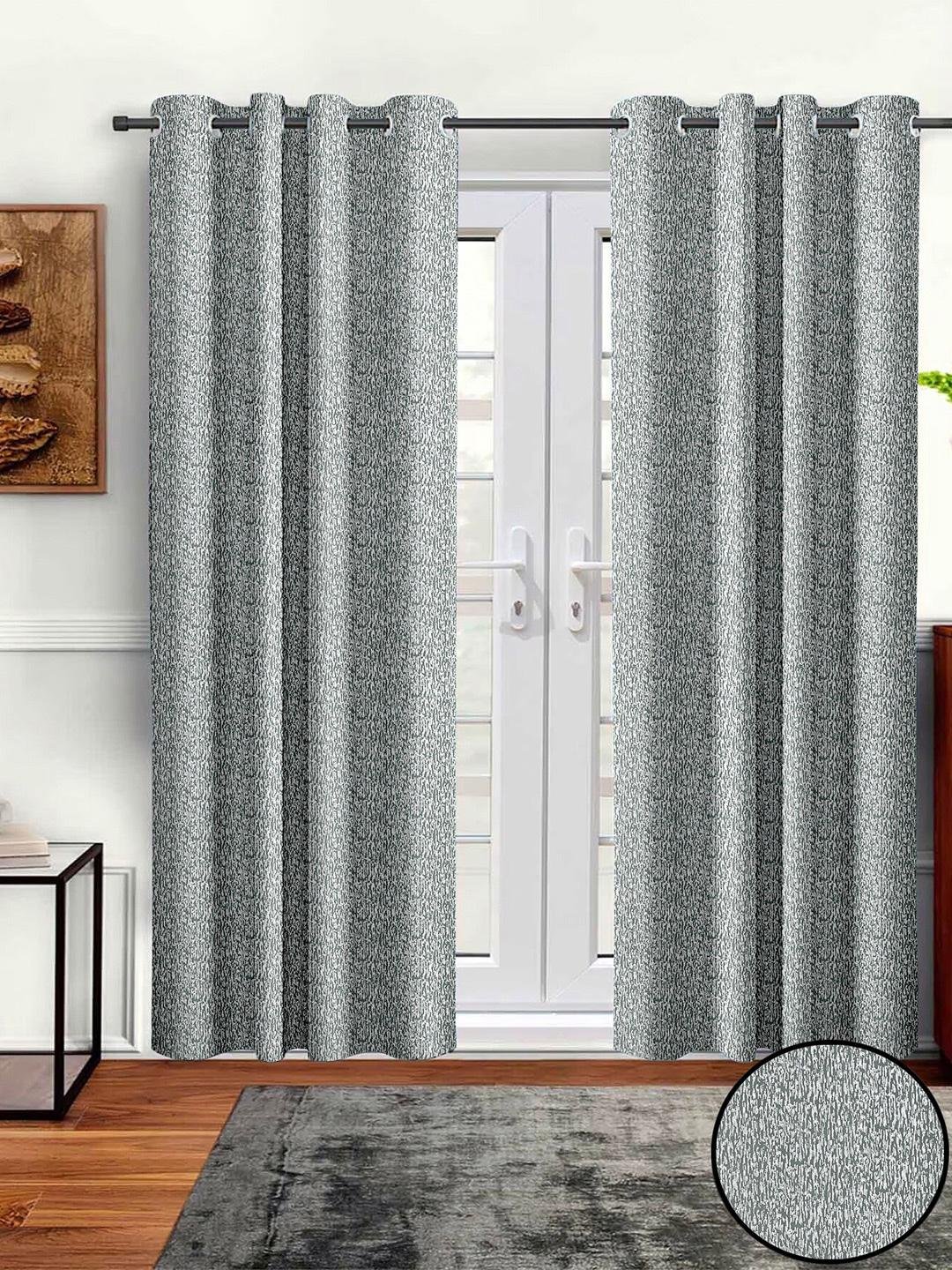 Buy Aura Grey & White 2 Pieces Abstract Printed Eyelet Room Darkening Long Door Curtains -  - Home for Unisex