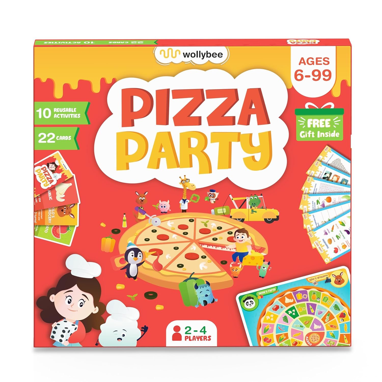 Educational Board Game for Kids Ages 6+ | Wollybee Pizza Party | Learn Vegetables & Counting | 22 Cards & 4 Playing Pieces | Family Game Night, Birthday & Return Gift | Made in India