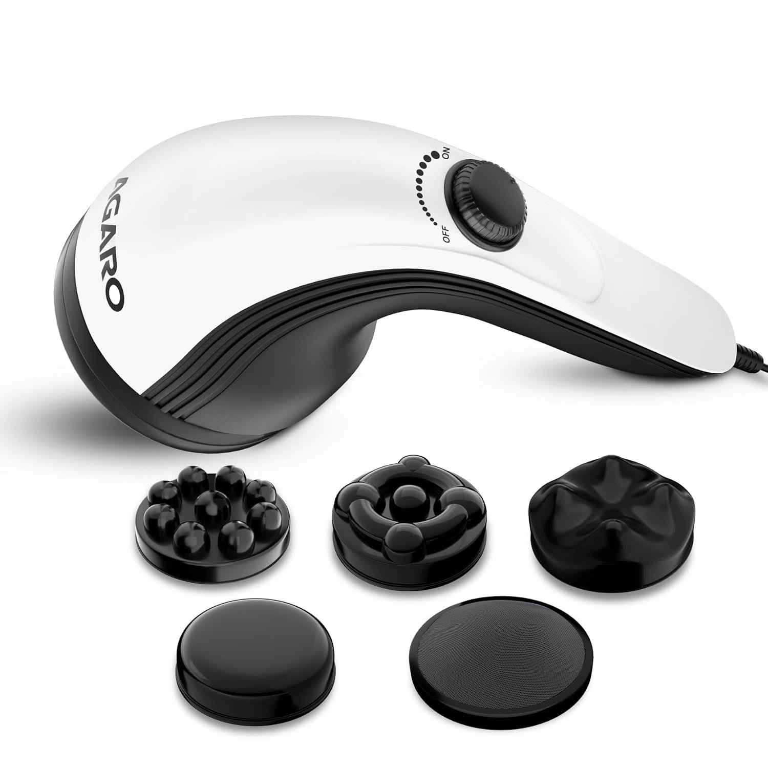 AGARO Atom Plus Electric Handheld Full Body Massager, 4 Massage Heads, Mesh Cover, Variable Speed Settings for Muscle Relief and Relaxation, Back, Leg & Foot