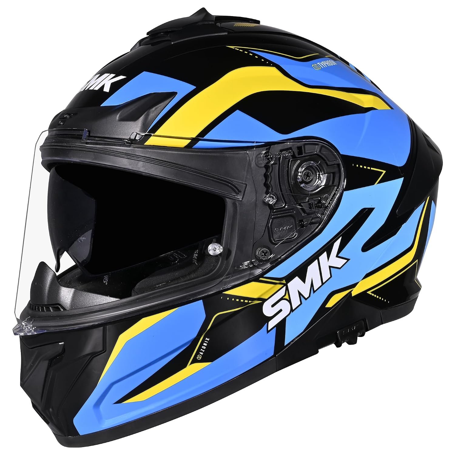 SMK Typhoon Azonix ISI, DOT & ECE 06 Certified Helmet with Antifog Pinlock 30 & Dual Visor Black & Blue - M