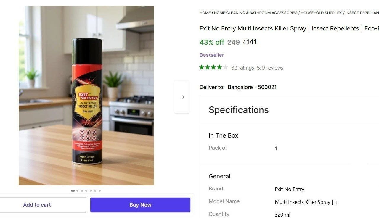 Exit No Entry Multi Insects Killer Spray | Insect Repellents | Eco-Friendly | Pet Safe Price in India - Buy Exit No Entry Multi Insects Killer Spray | Insect Repellents | Eco-Friendly | Pet Safe onlin
