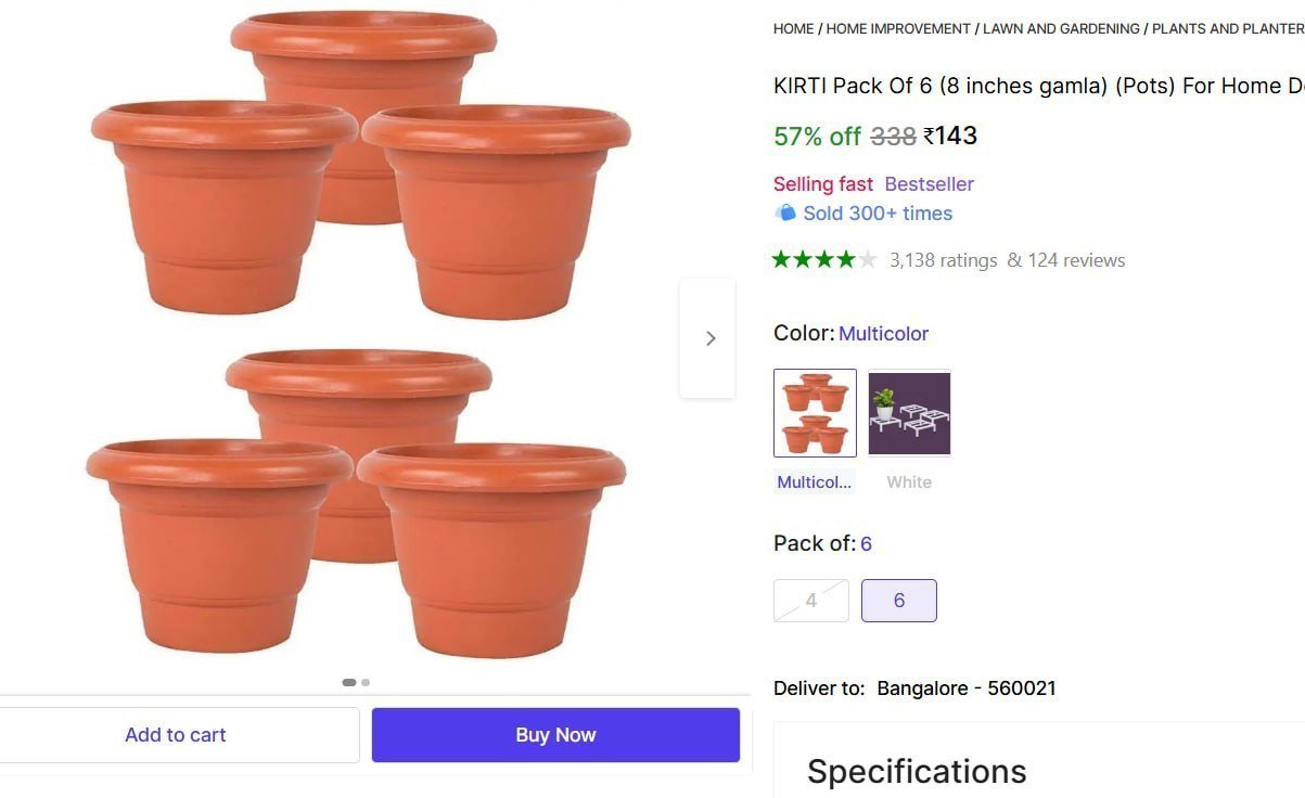 KIRTI Pack Of 6 (8 inches gamla) (Pots) For Home Decorative Plant Container Set Plant Container Set Price in India - Buy KIRTI Pack Of 6 (8 inches gamla) (Pots) For Home Decorative Plant Container Set
