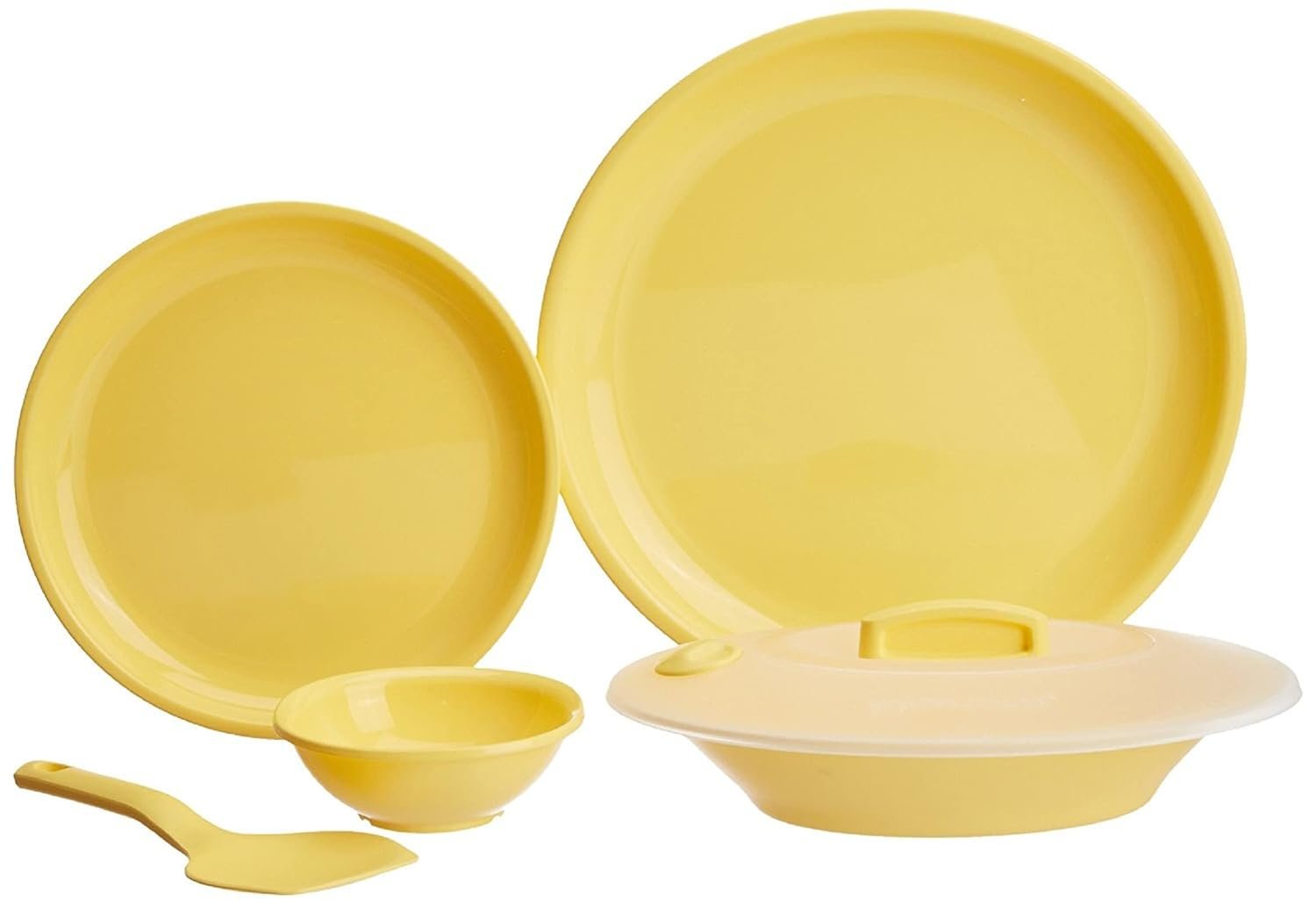 SignoraWare BPA Free Plastic Round Dinner Set | Microwave Safe | Unbreakable & Lightweight | Odor-Free | Great for Parties & Gatherings | Ideal for Regular Home Meals (Set of 23 pcs | LemonYel