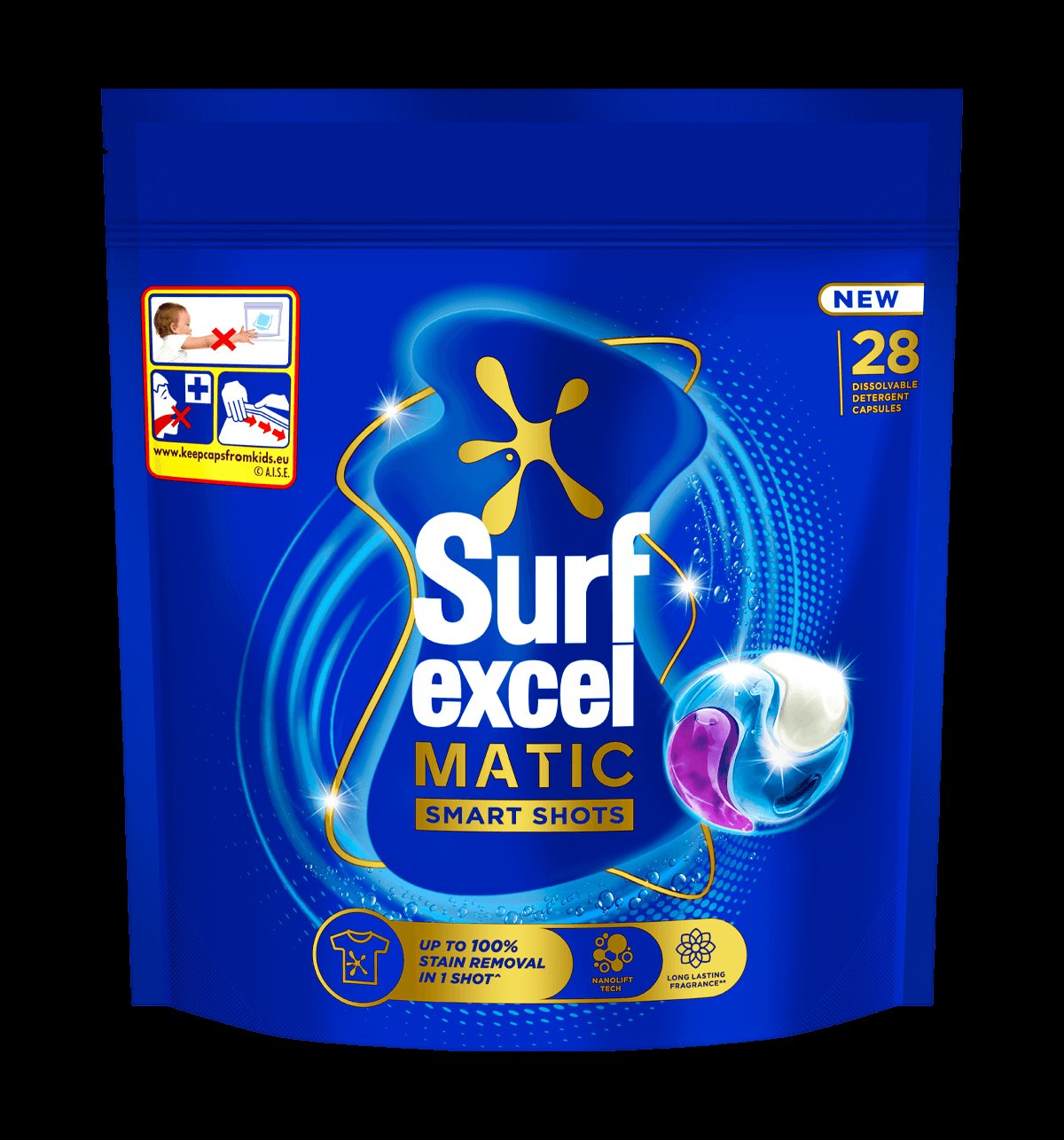 Buy Surf Excel 3in1 Smart Shots | Pack of 28 for Front Load & Top Load Washing Machines | (28U x19.9g) Online (28 Pod) At Best Price
