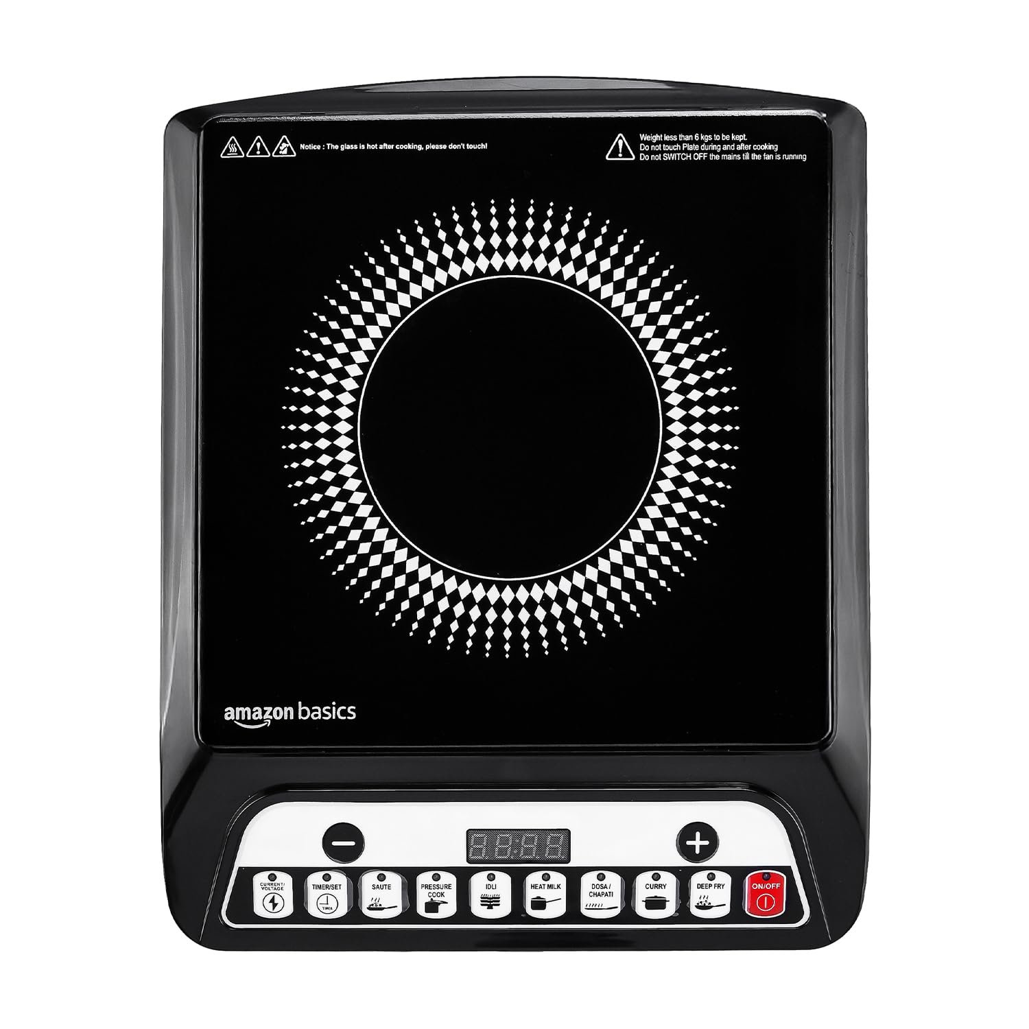 Amazon Basics 1600W Induction Cooktop | 7 Pre-Set Cooking Menus | LED Display | Smart Push Buttons I Energy Efficient, Auto Cut-off, 20A IGBT & 4KV Surge Protection I Black