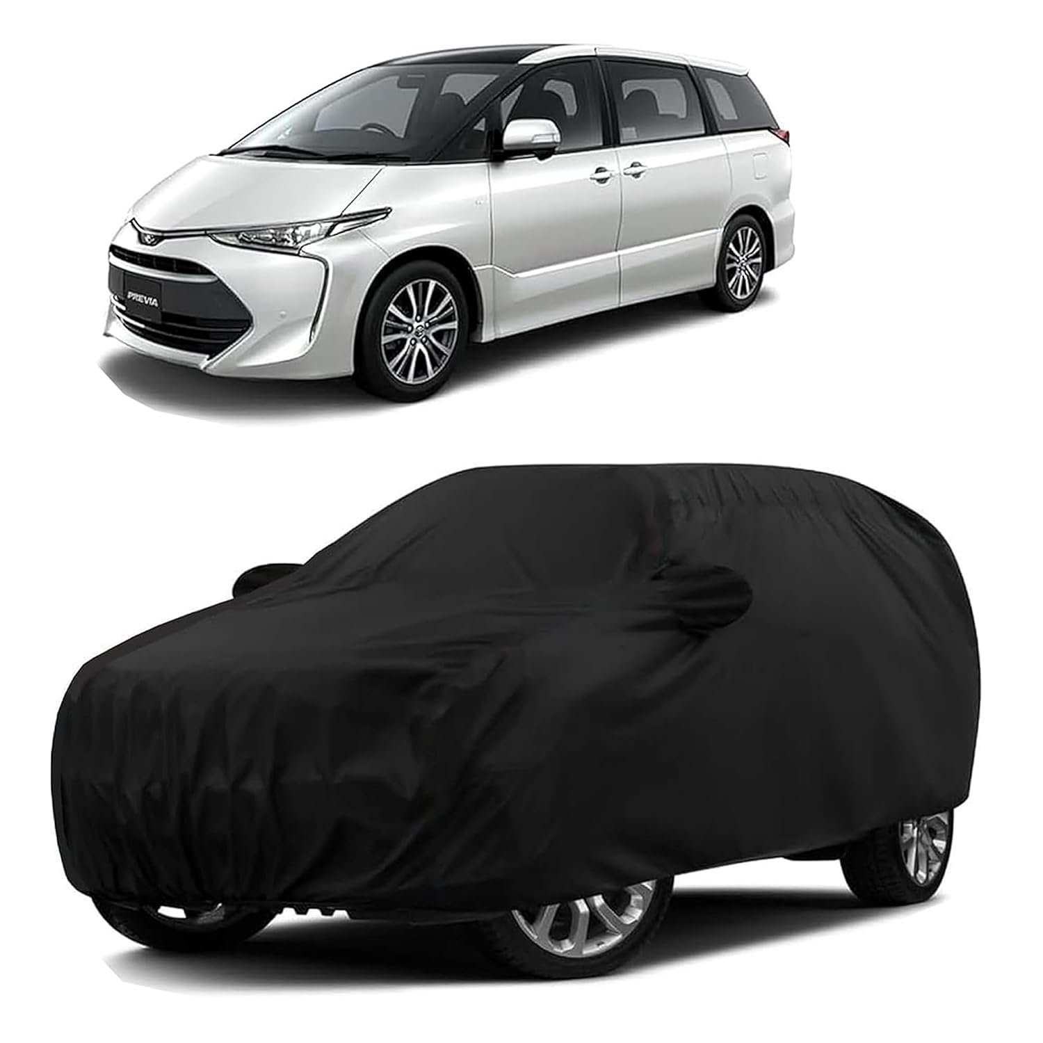 Sulfar 100% Water Resistant Car Body Cover Compatible with Mirror & Antenna Pockets for Toyota Previa (Triple Stitched, Full Bottom Elastic, Black)