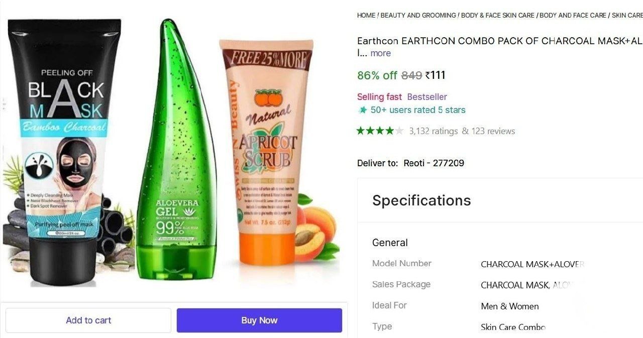 Earthcon EARTHCON COMBO PACK OF CHARCOAL MASK+ALOVERA GEL+SCRUB (Pack Of 3) Price in India - Buy Earthcon EARTHCON COMBO PACK OF CHARCOAL MASK+ALOVERA GEL+SCRUB (Pack Of 3) online at Shopsy.in